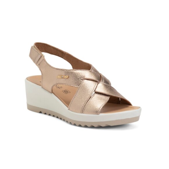 ENVAL SOFT Silver Made In Italy Leather Comfort Multi Band Wedge Sandals - Picture 1 of 2